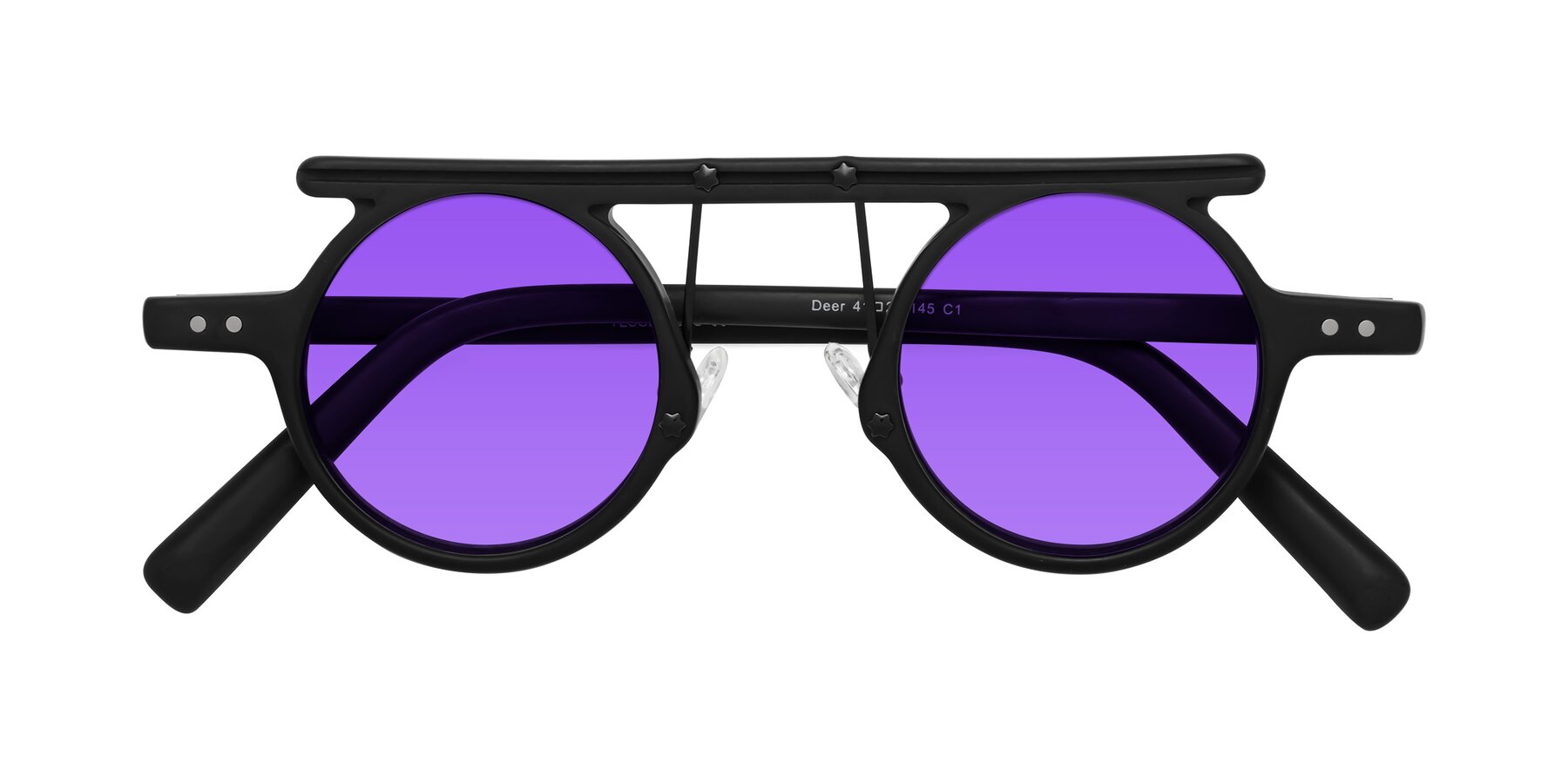 Folded Front of Deer in Matte Black with Purple Tinted Lenses