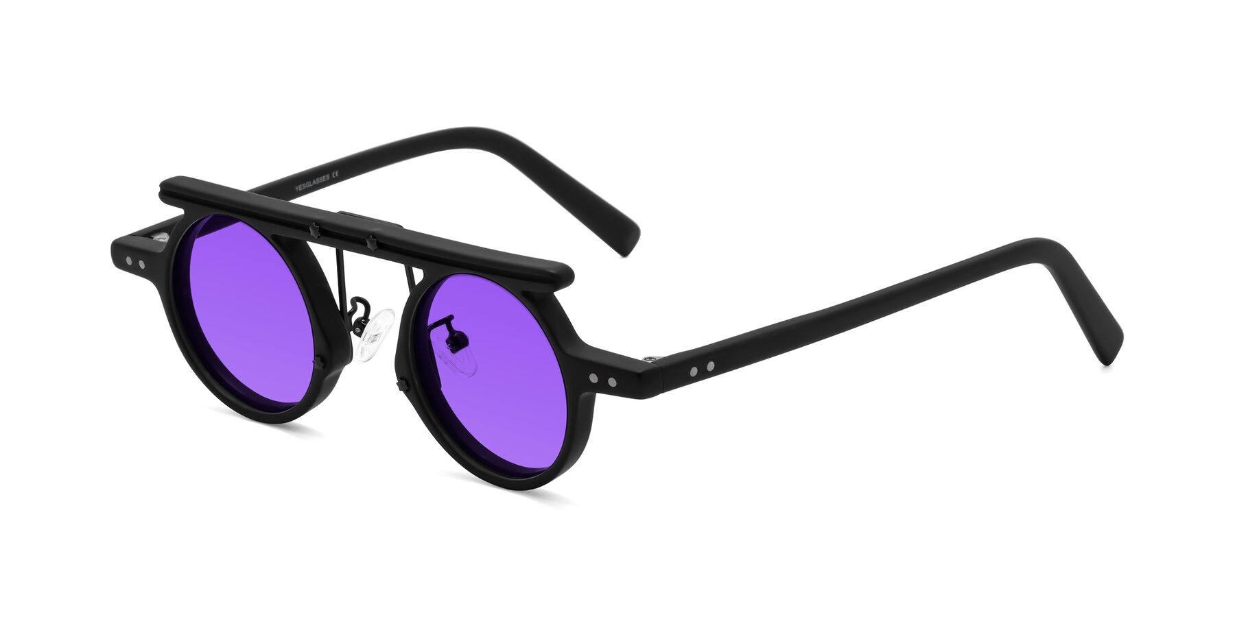 Angle of Deer in Matte Black with Purple Tinted Lenses