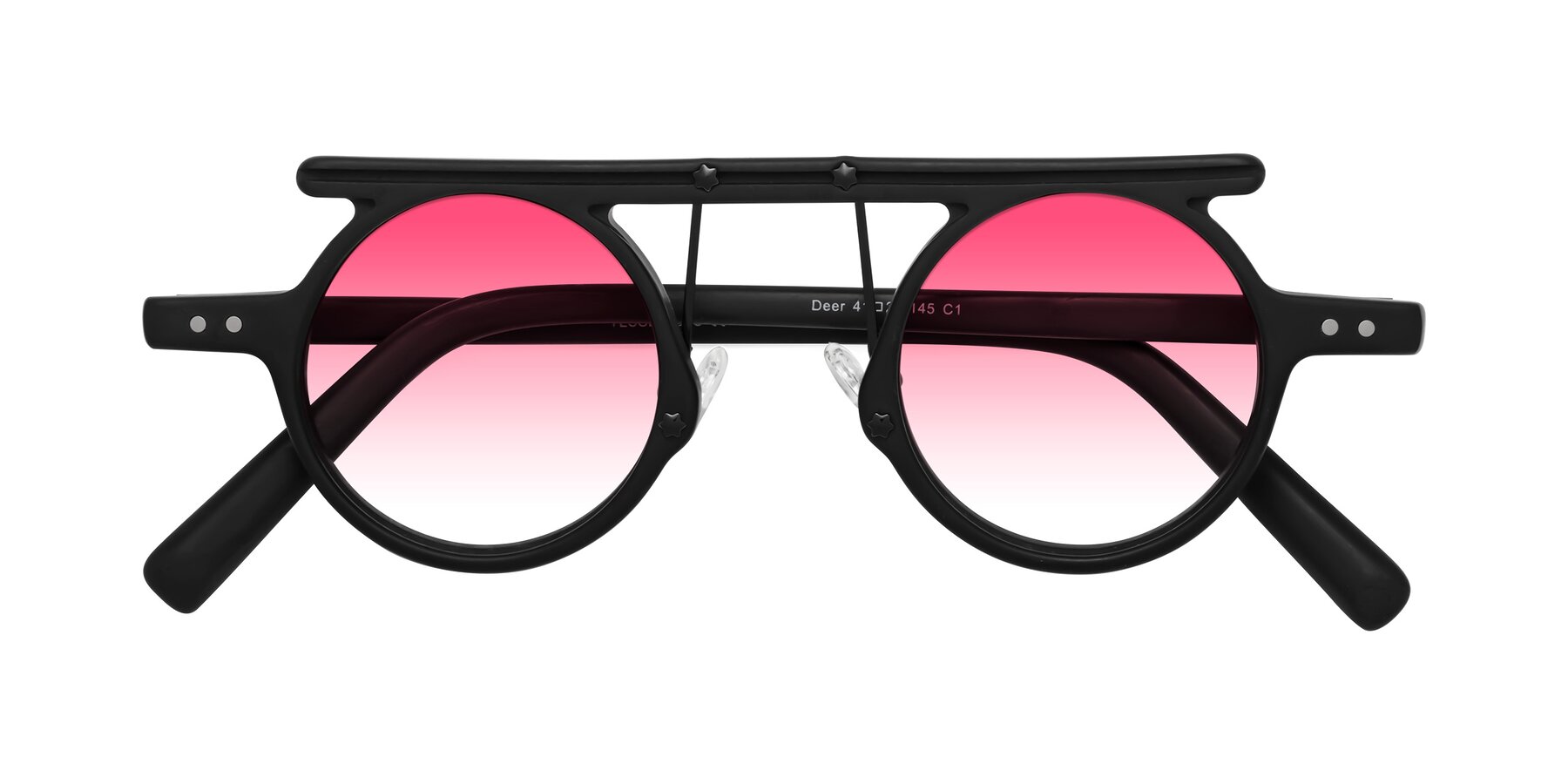 Folded Front of Deer in Matte Black with Pink Gradient Lenses