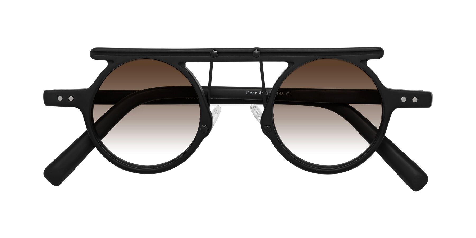 Folded Front of Deer in Matte Black with Brown Gradient Lenses