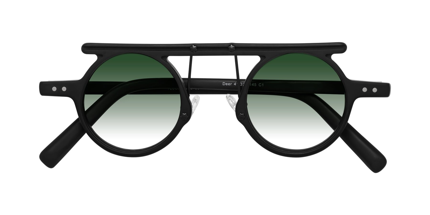 Folded Front of Deer in Matte Black with Green Gradient Lenses