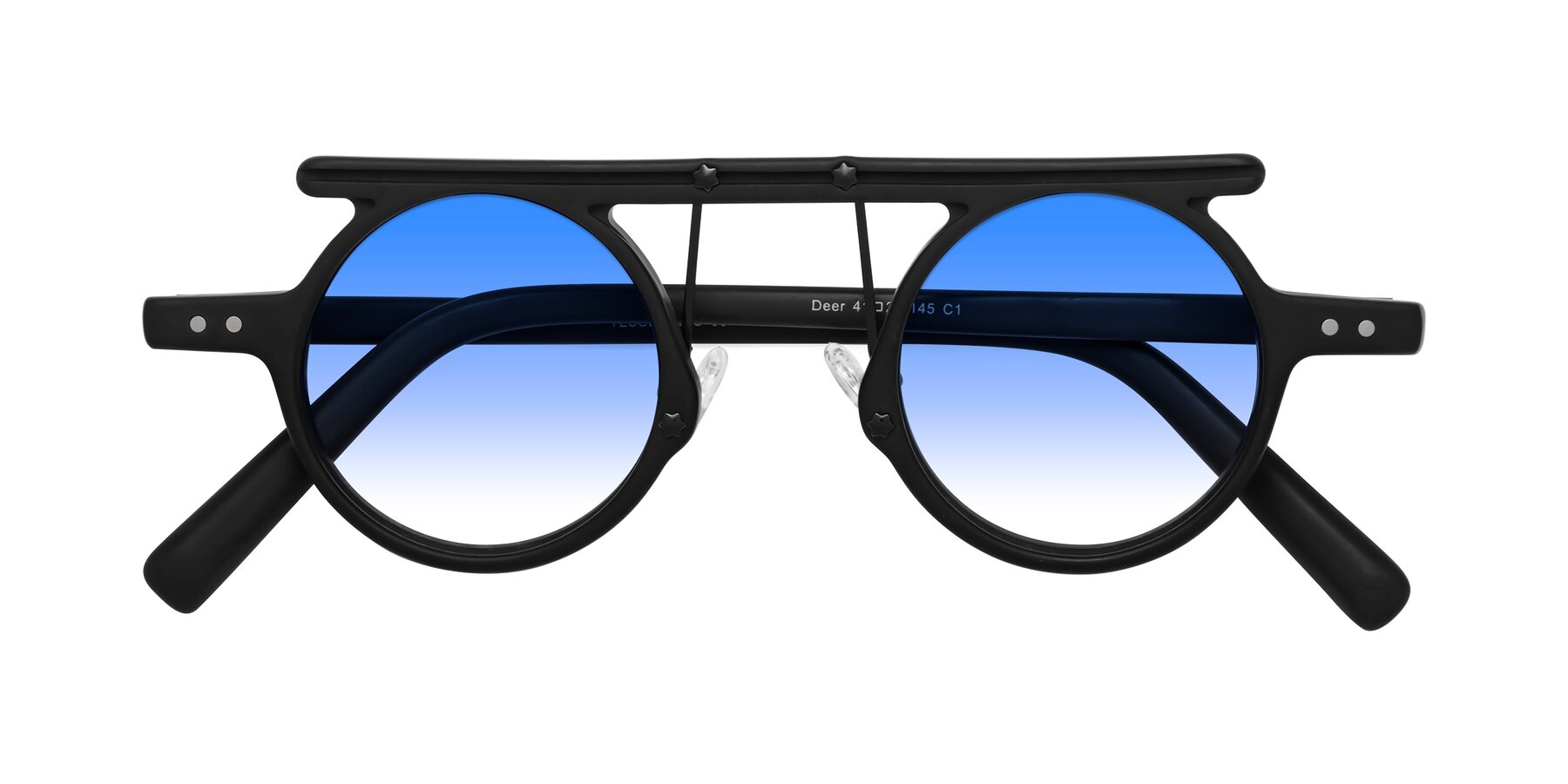 Folded Front of Deer in Matte Black with Blue Gradient Lenses