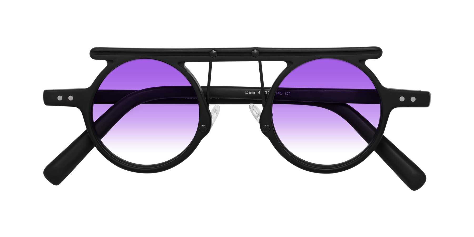 Folded Front of Deer in Matte Black with Purple Gradient Lenses