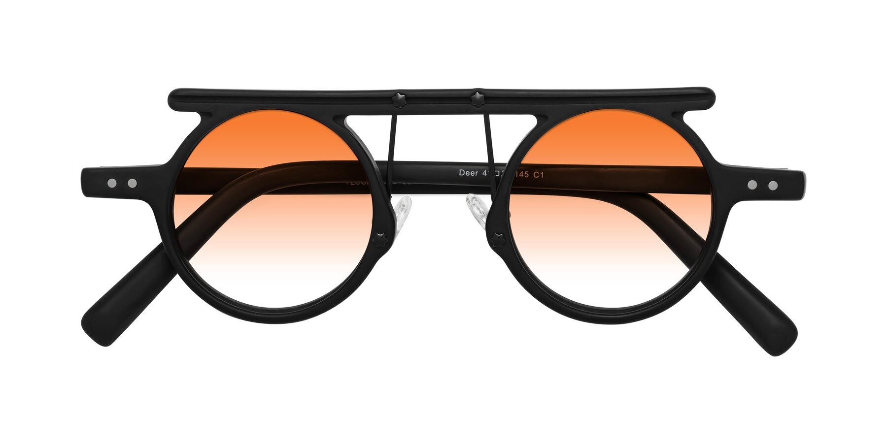 Folded Front of Deer in Matte Black with Orange Gradient Lenses