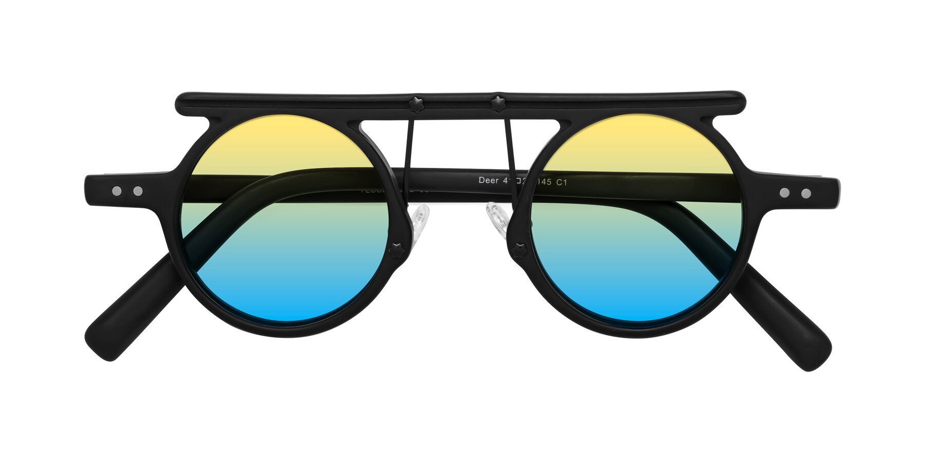 Folded Front of Deer in Matte Black with Yellow / Blue Gradient Lenses