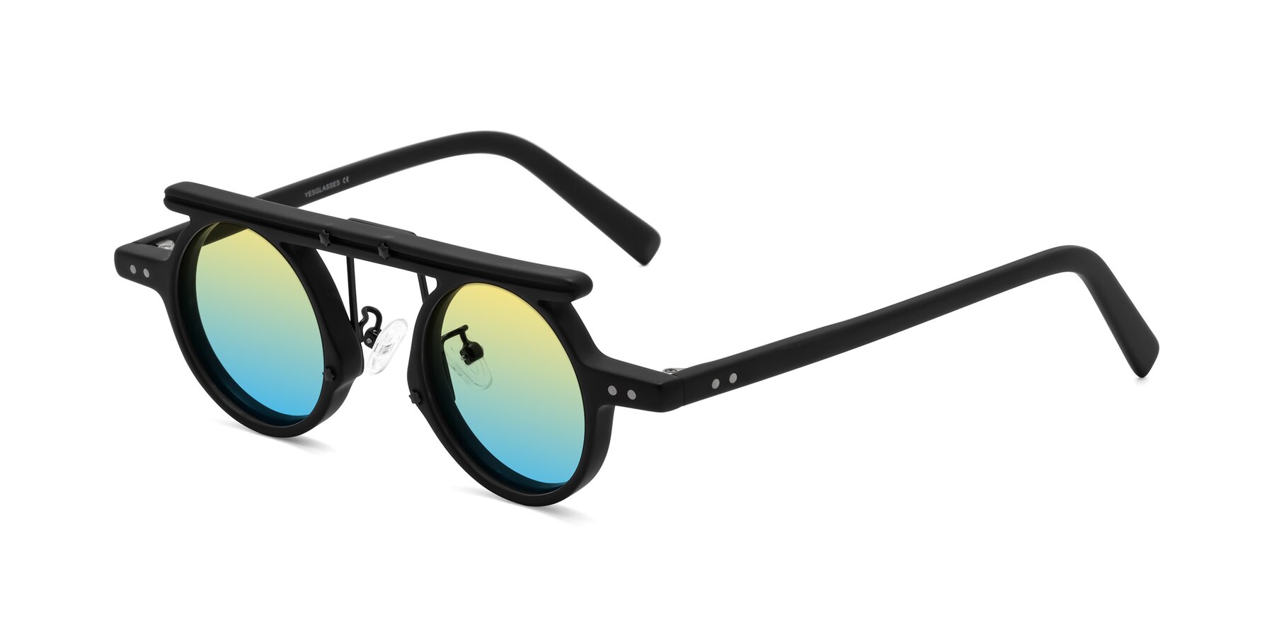 Angle of Deer in Matte Black with Yellow / Blue Gradient Lenses