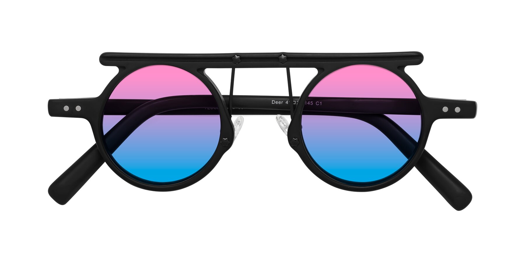 Folded Front of Deer in Matte Black with Pink / Blue Gradient Lenses