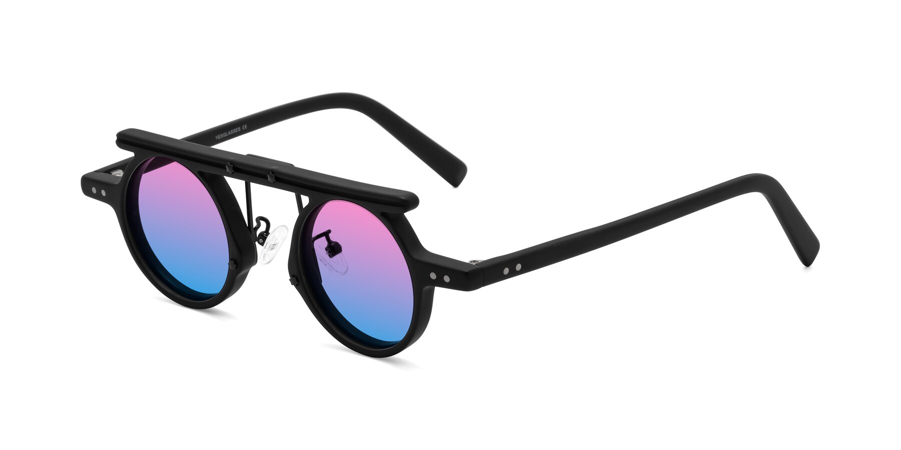 Angle of Deer in Matte Black with Pink / Blue Gradient Lenses