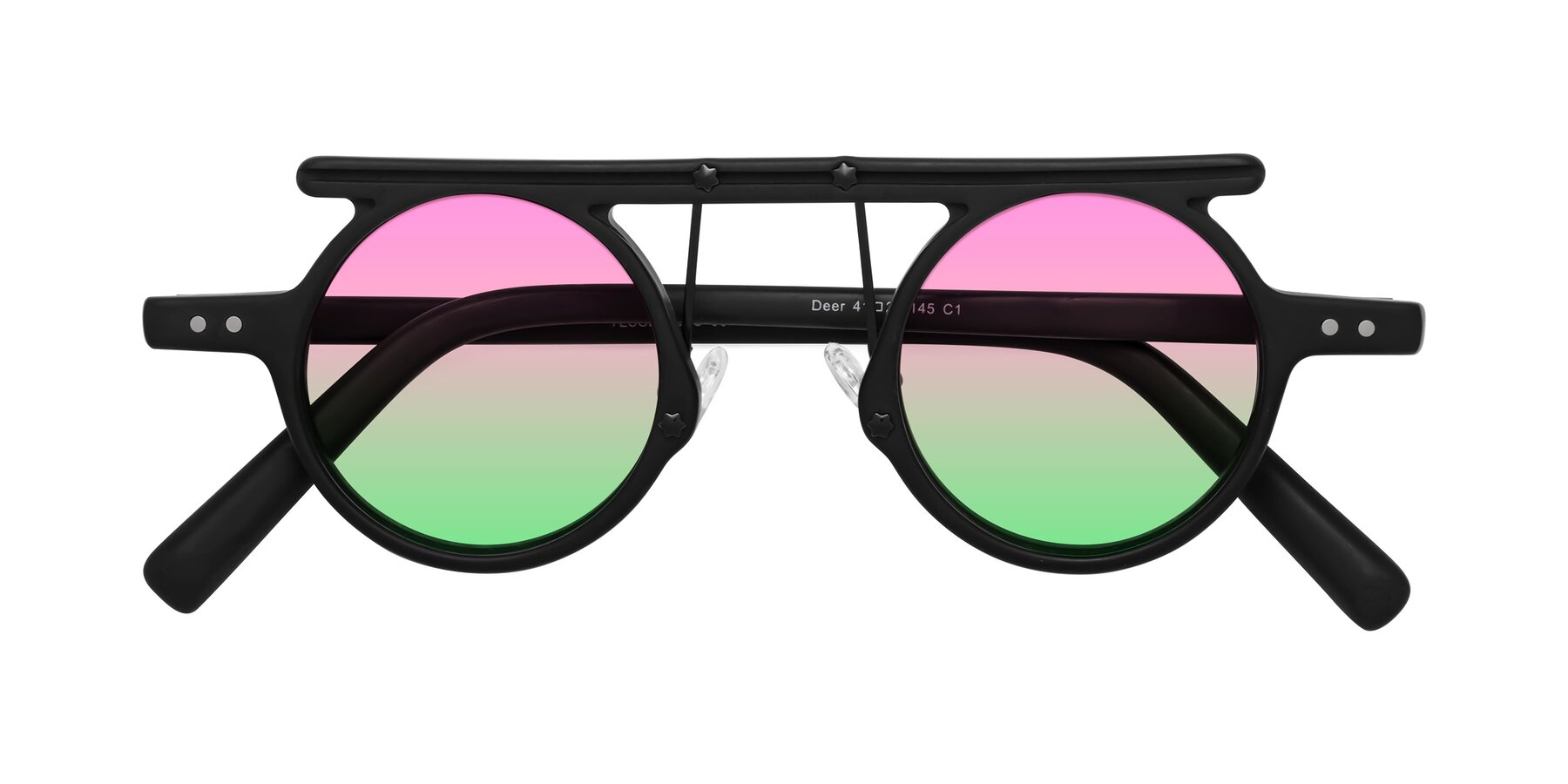 Folded Front of Deer in Matte Black with Pink / Green Gradient Lenses