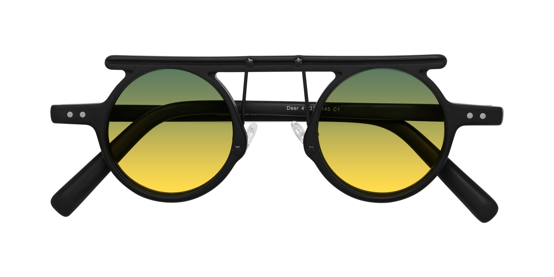 Folded Front of Deer in Matte Black with Green / Yellow Gradient Lenses