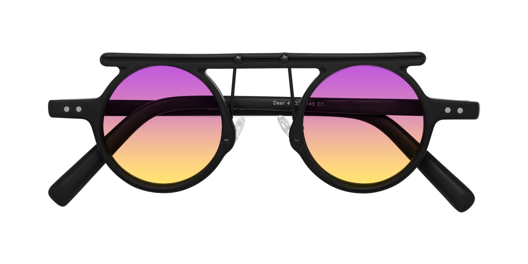 Folded Front of Deer in Matte Black with Purple / Yellow Gradient Lenses