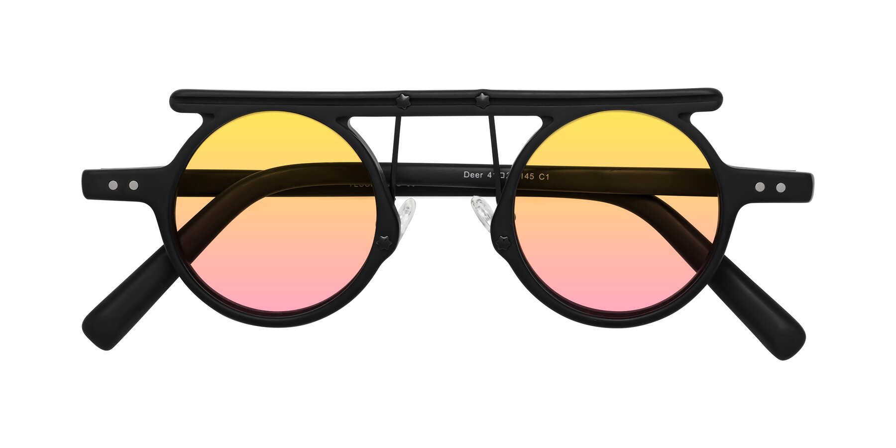 Folded Front of Deer in Matte Black with Yellow / Pink Gradient Lenses