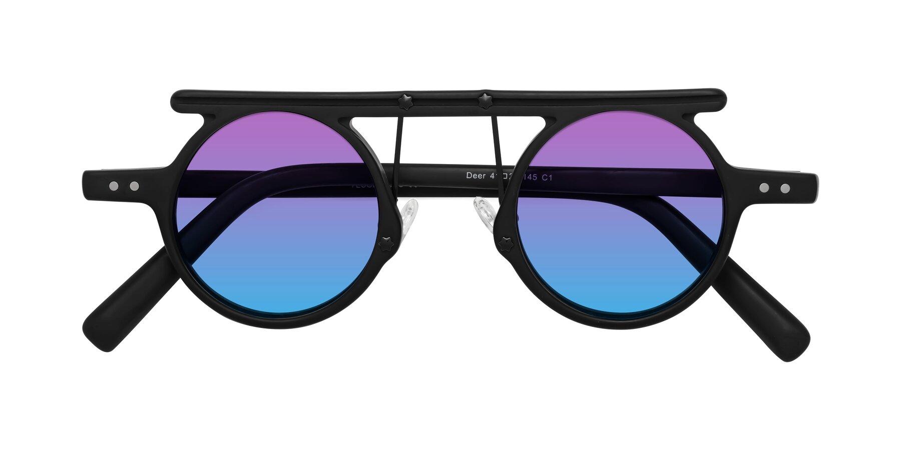 Folded Front of Deer in Matte Black with Purple / Blue Gradient Lenses