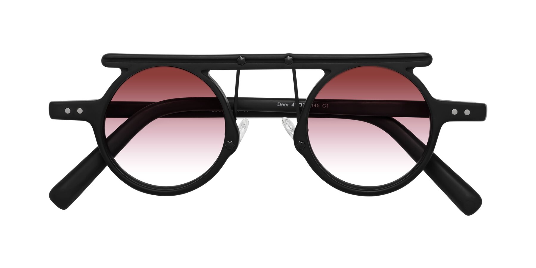 Folded Front of Deer in Matte Black with Garnet Gradient Lenses