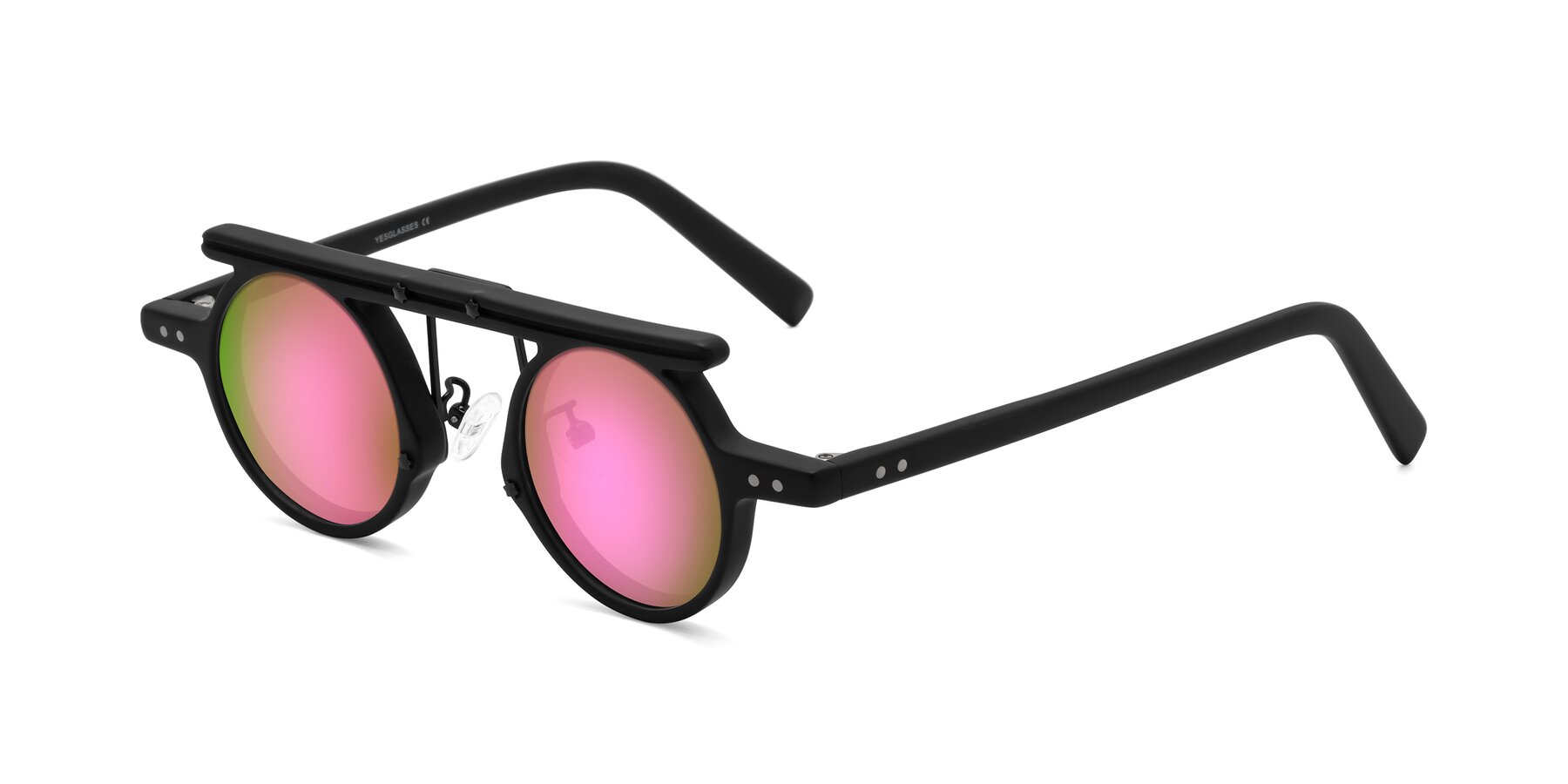 Angle of Deer in Matte Black with Pink Mirrored Lenses