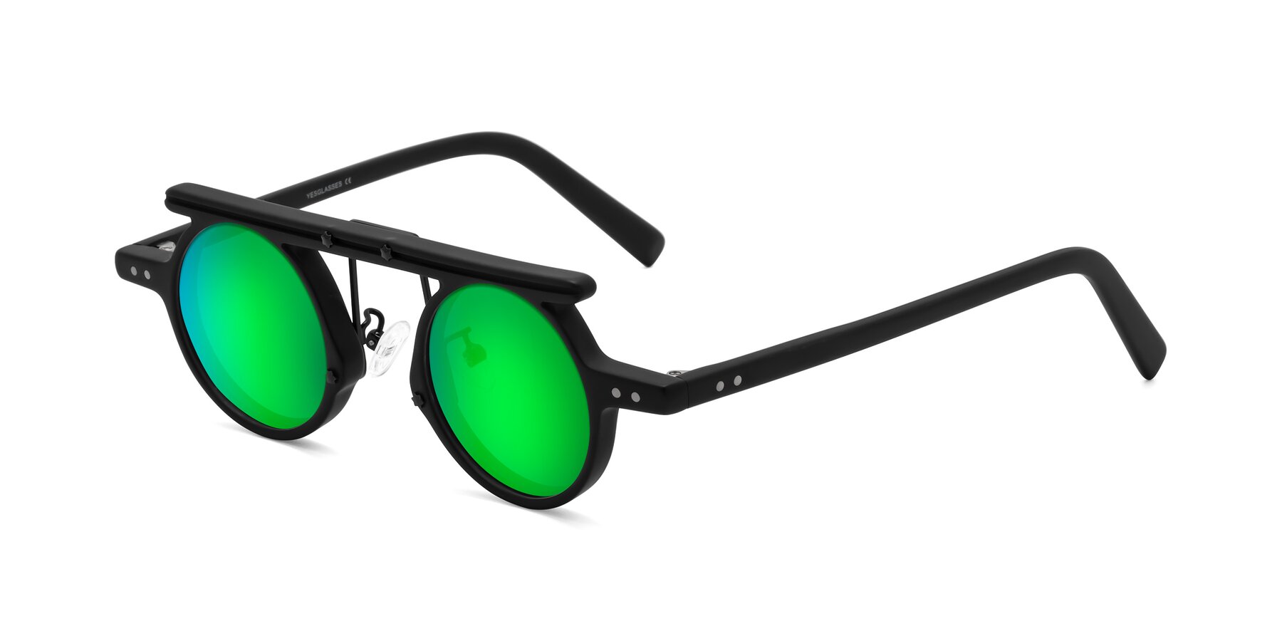 Angle of Deer in Matte Black with Green Mirrored Lenses