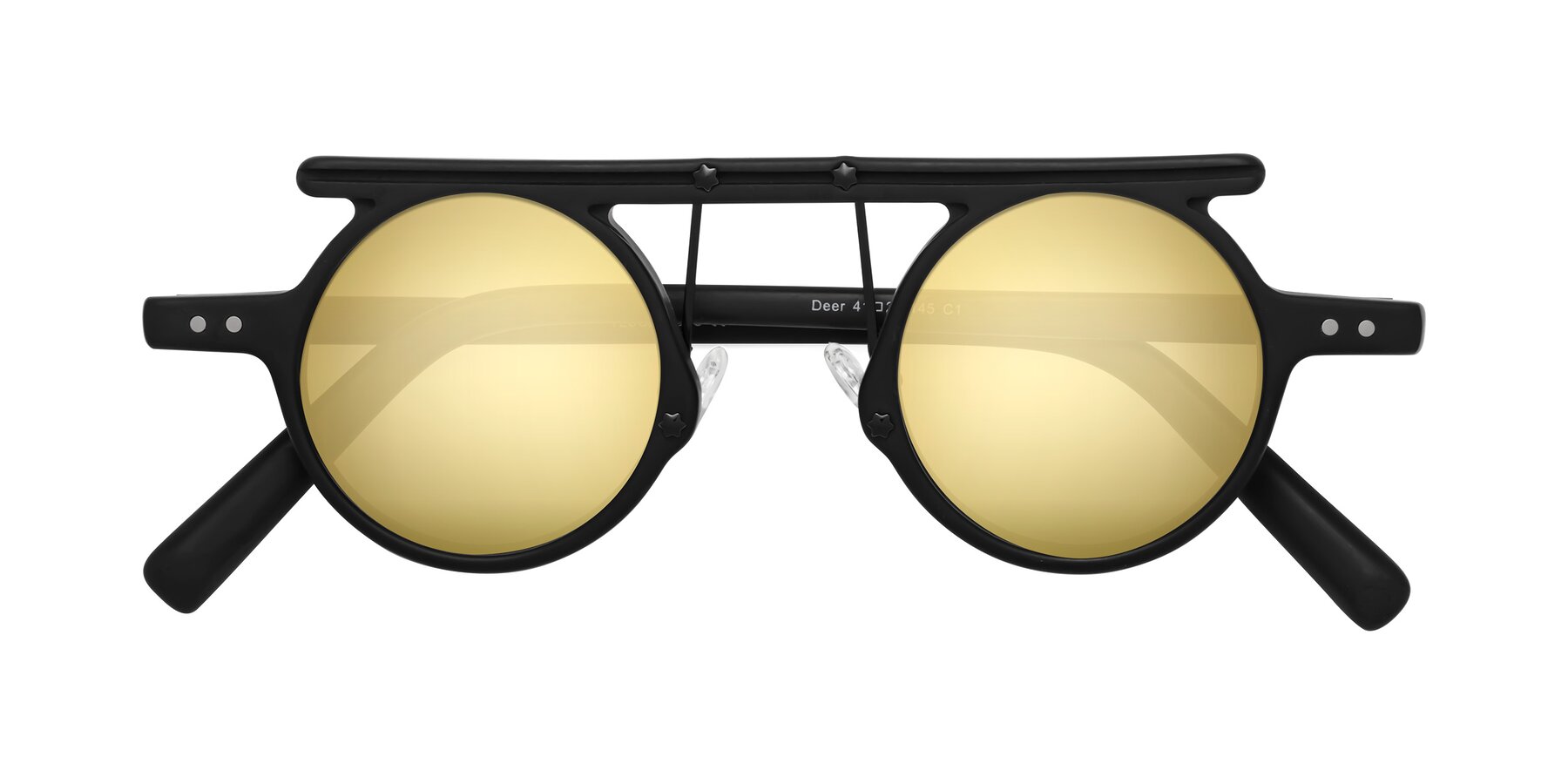 Folded Front of Deer in Matte Black with Gold Mirrored Lenses