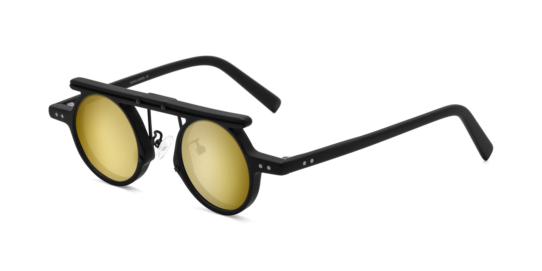 Angle of Deer in Matte Black with Gold Mirrored Lenses