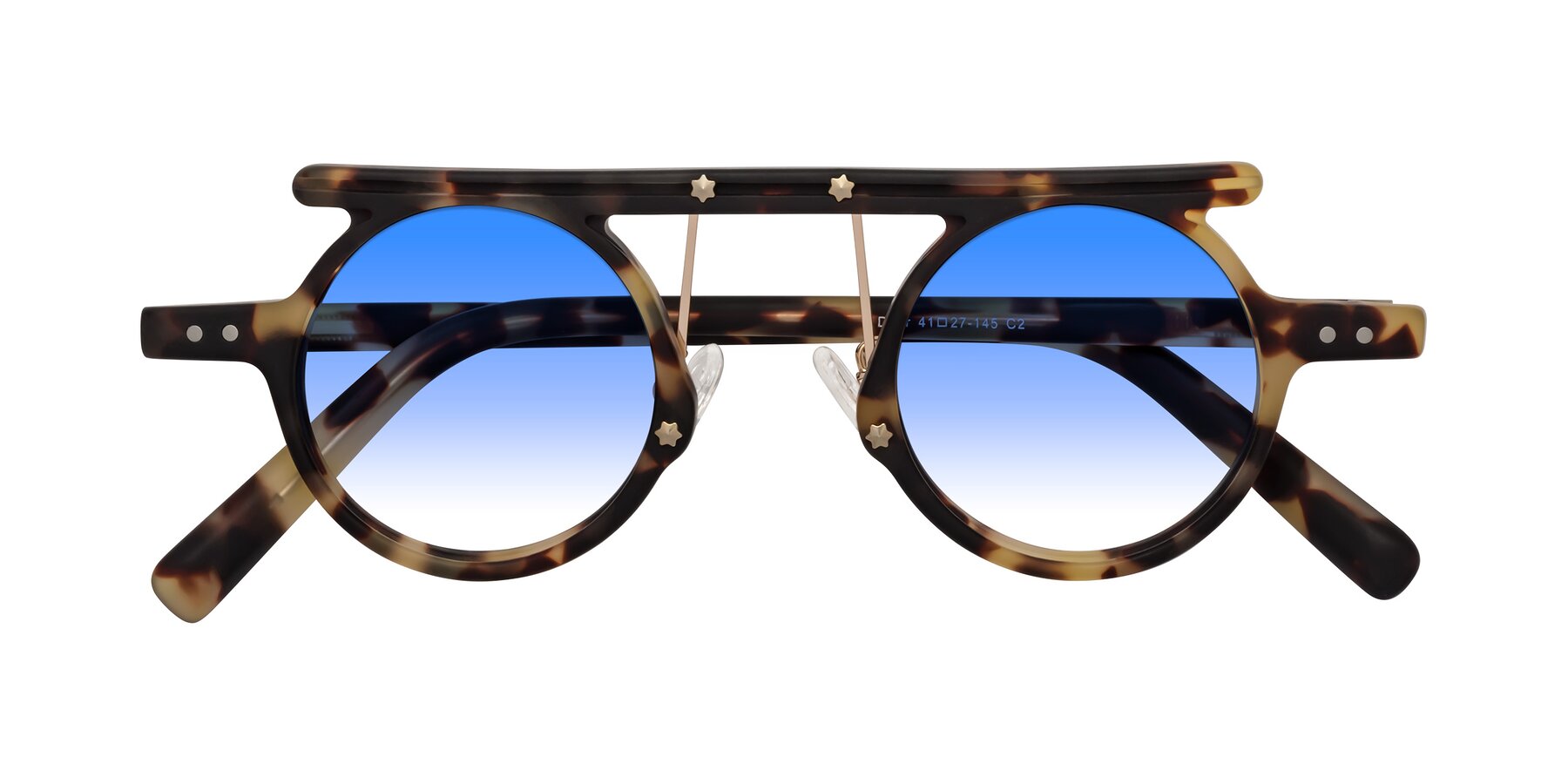 Folded Front of Deer in Sandstorm Tortoise with Blue Gradient Lenses