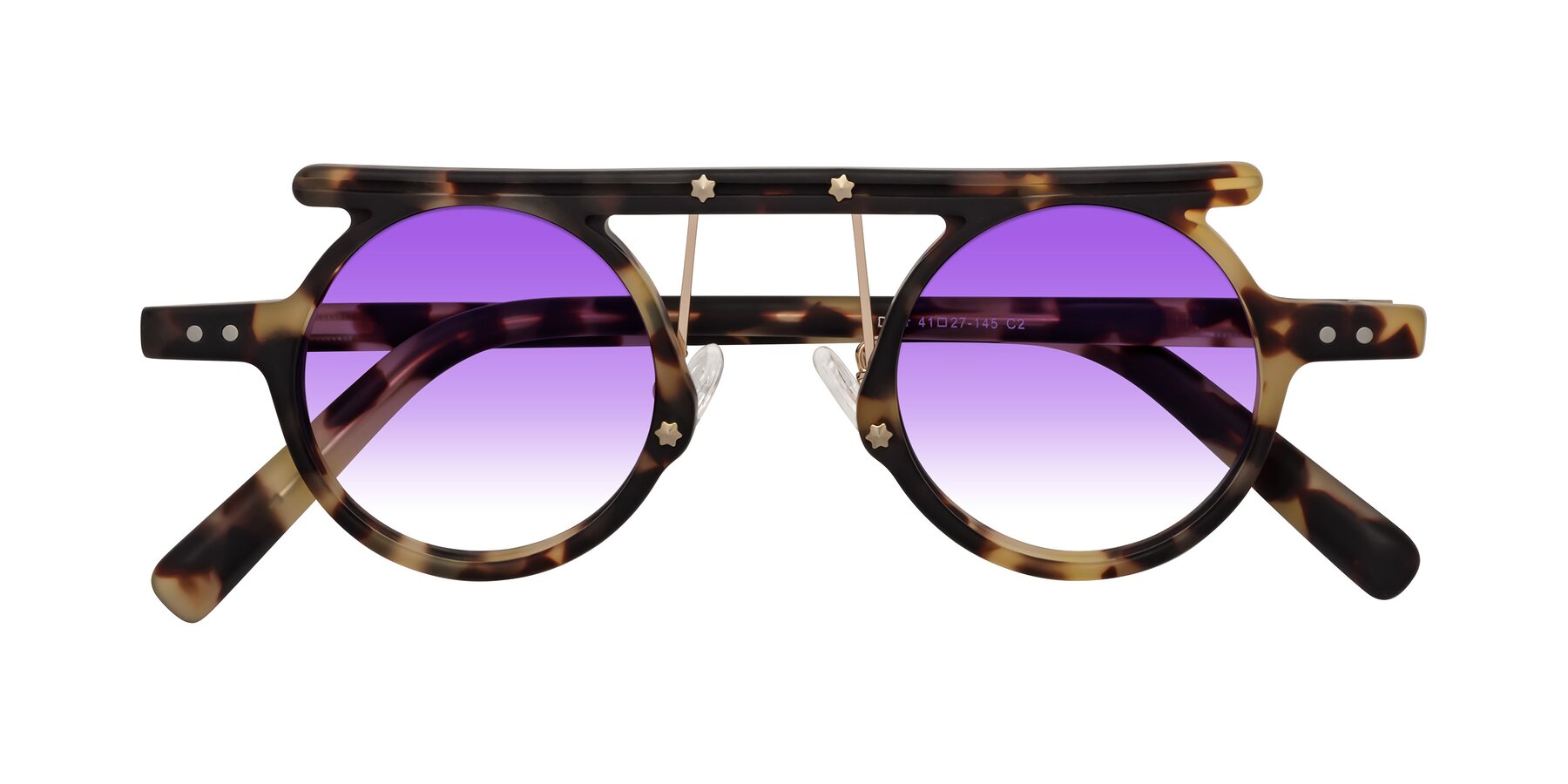 Folded Front of Deer in Sandstorm Tortoise with Purple Gradient Lenses