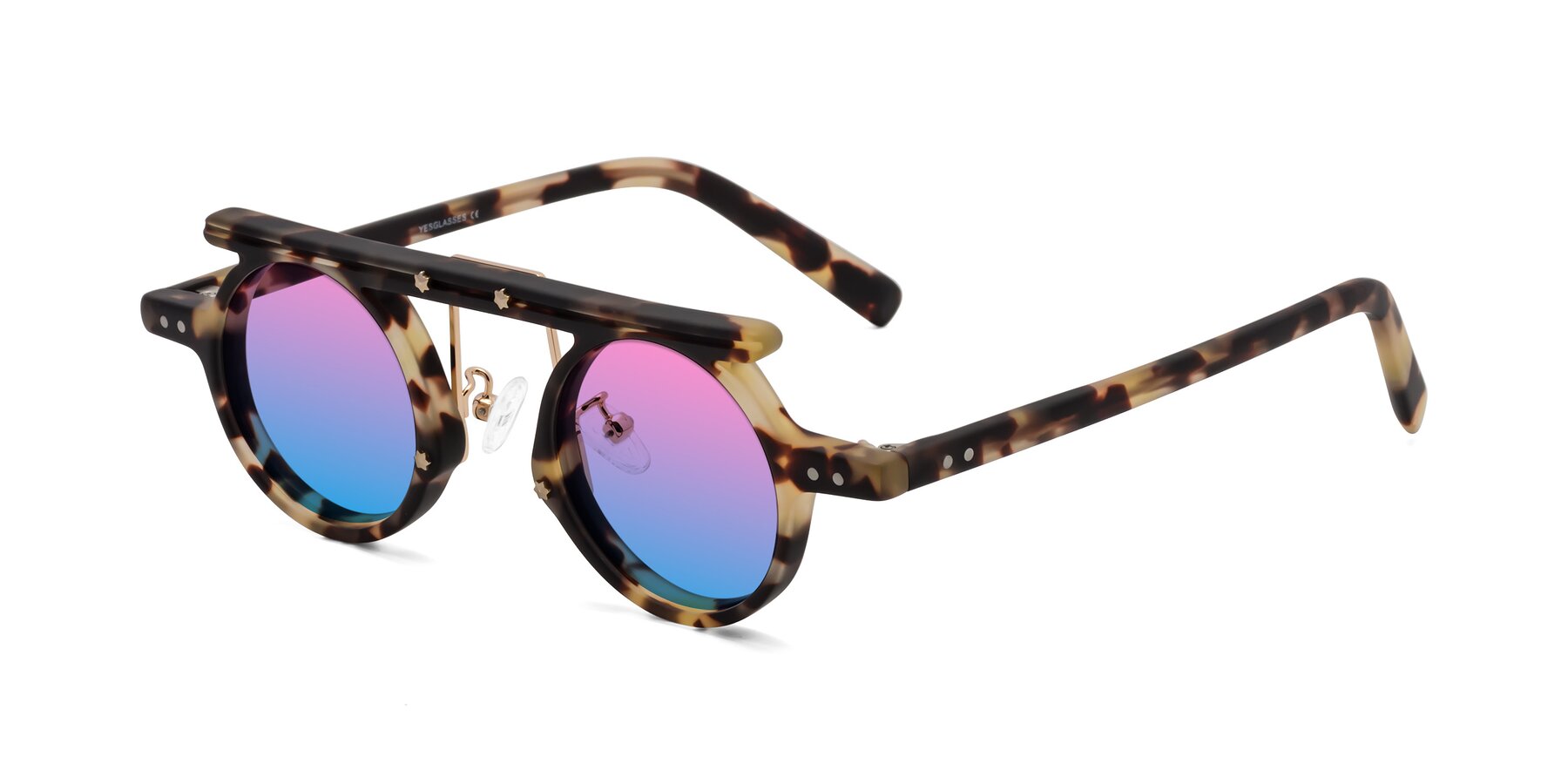 Angle of Deer in Sandstorm Tortoise with Pink / Blue Gradient Lenses