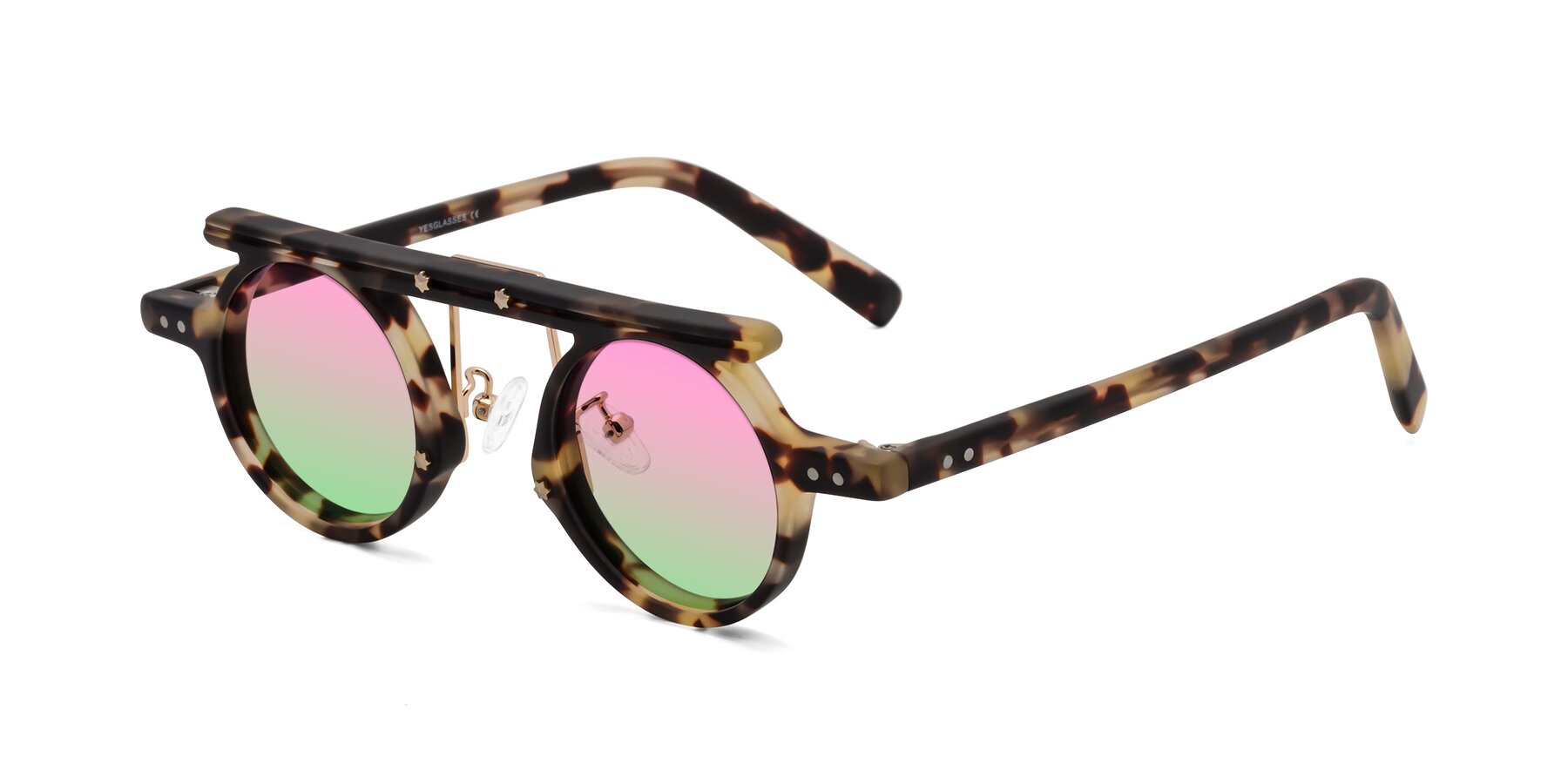 Angle of Deer in Sandstorm Tortoise with Pink / Green Gradient Lenses