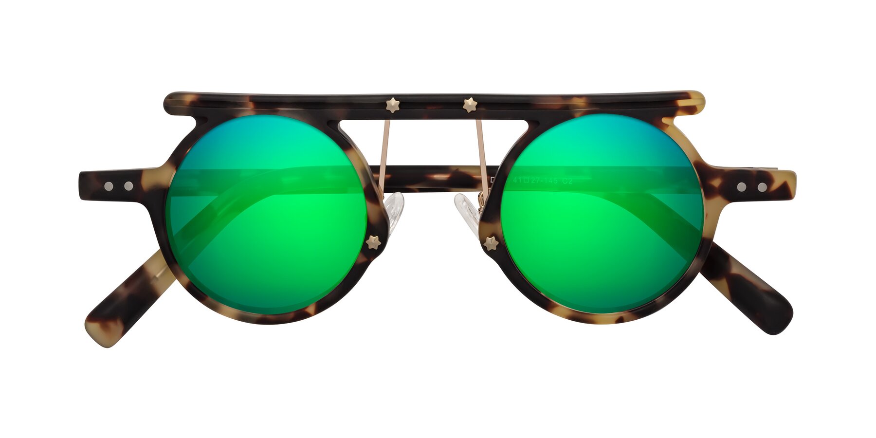 Folded Front of Deer in Sandstorm Tortoise with Green Mirrored Lenses