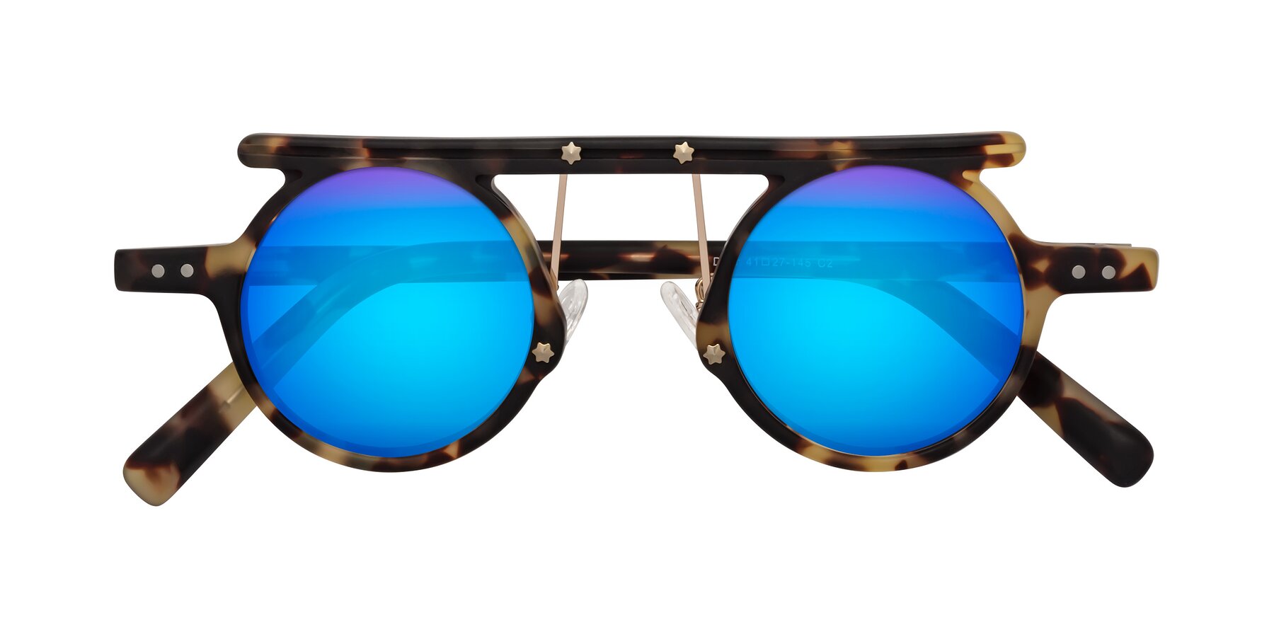 Folded Front of Deer in Sandstorm Tortoise with Blue Mirrored Lenses