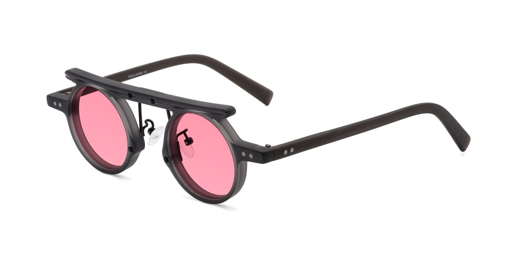 Angle of Deer in Matte Gray with Pink Tinted Lenses