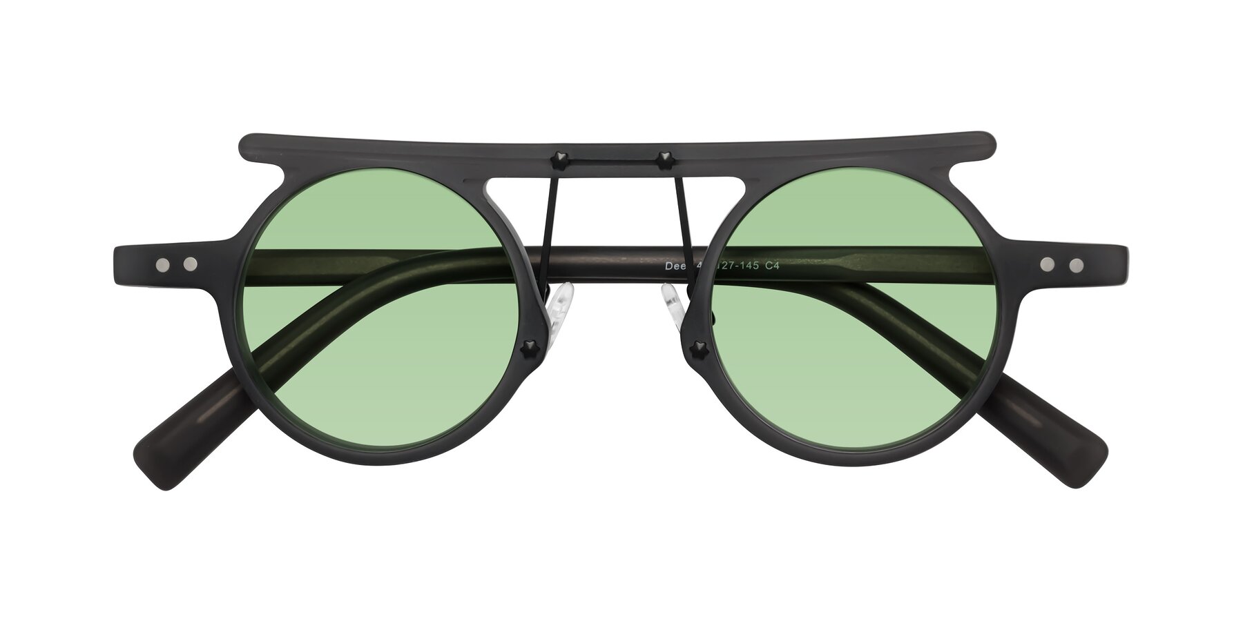 Folded Front of Deer in Matte Gray with Medium Green Tinted Lenses