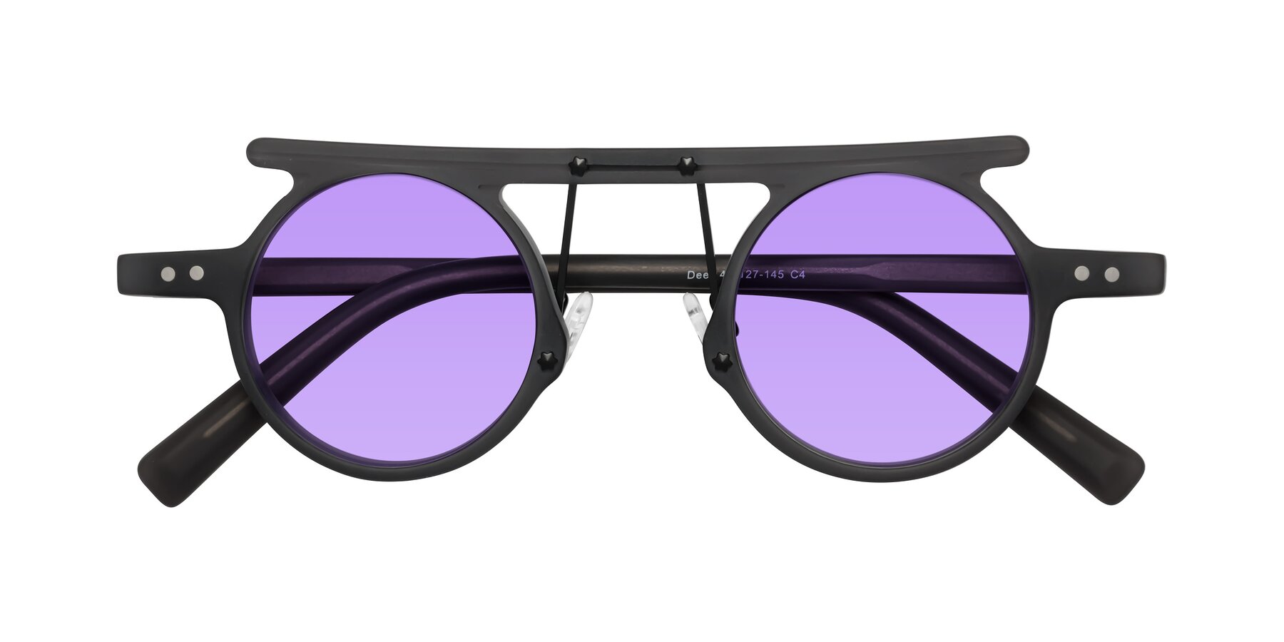 Folded Front of Deer in Matte Gray with Medium Purple Tinted Lenses