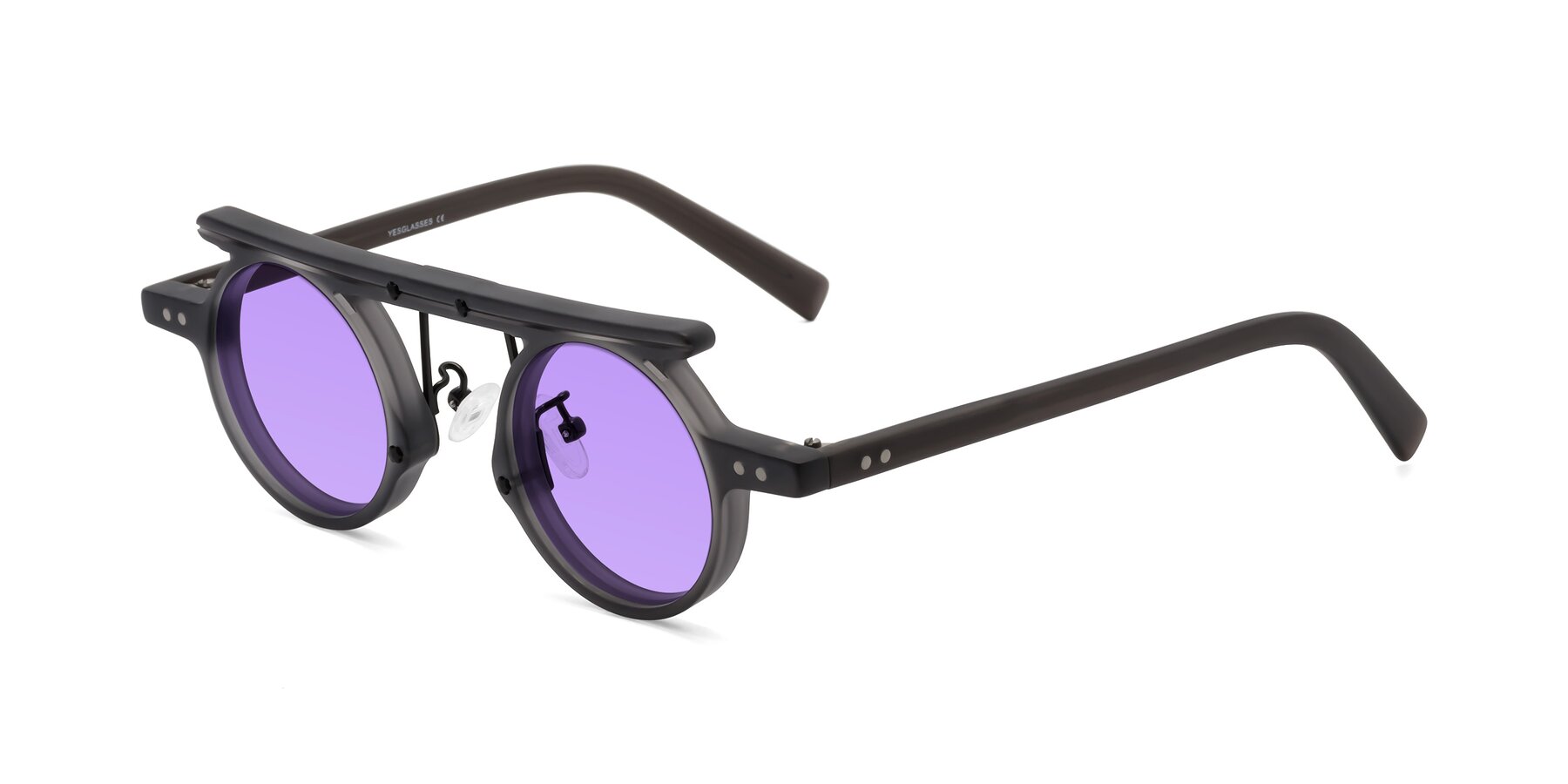 Angle of Deer in Matte Gray with Medium Purple Tinted Lenses