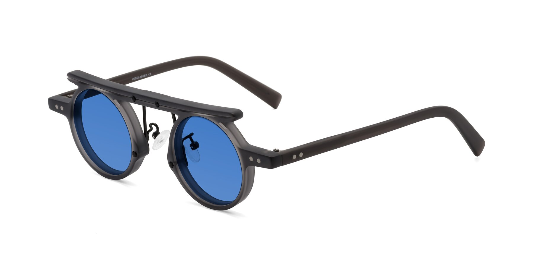 Angle of Deer in Matte Gray with Blue Tinted Lenses