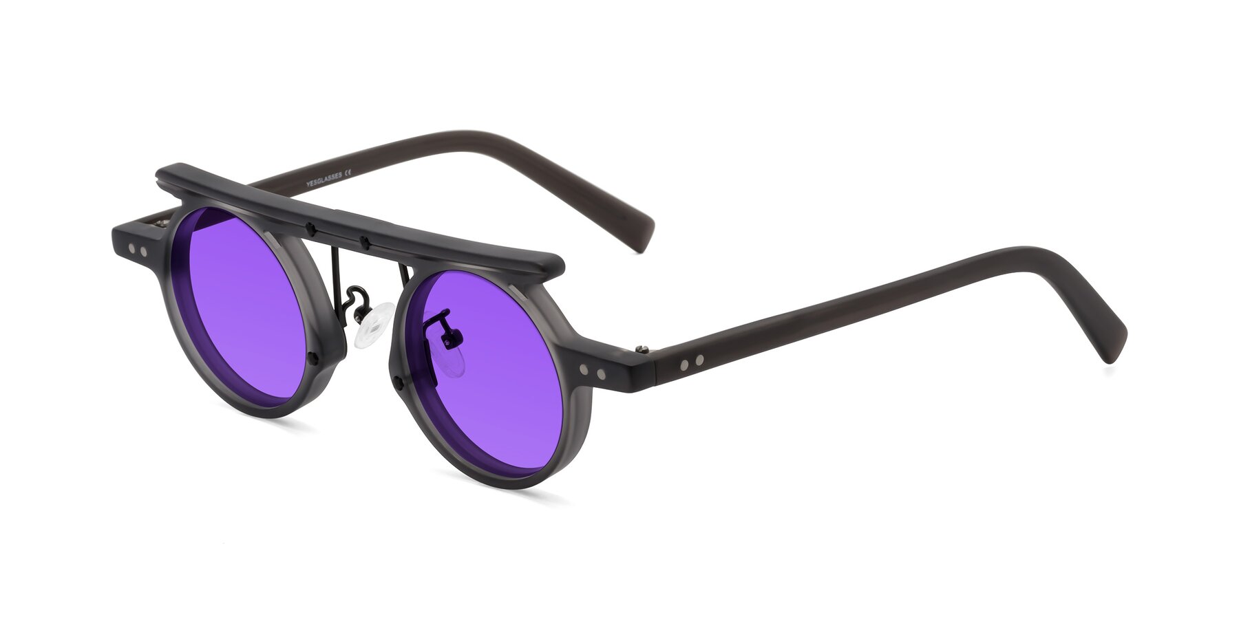 Angle of Deer in Matte Gray with Purple Tinted Lenses