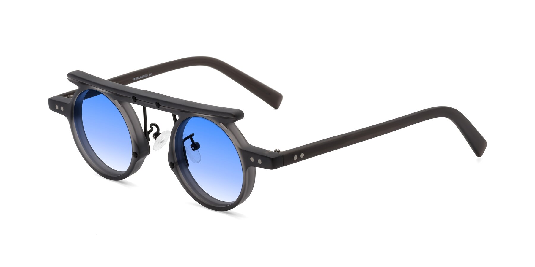 Angle of Deer in Matte Gray with Blue Gradient Lenses