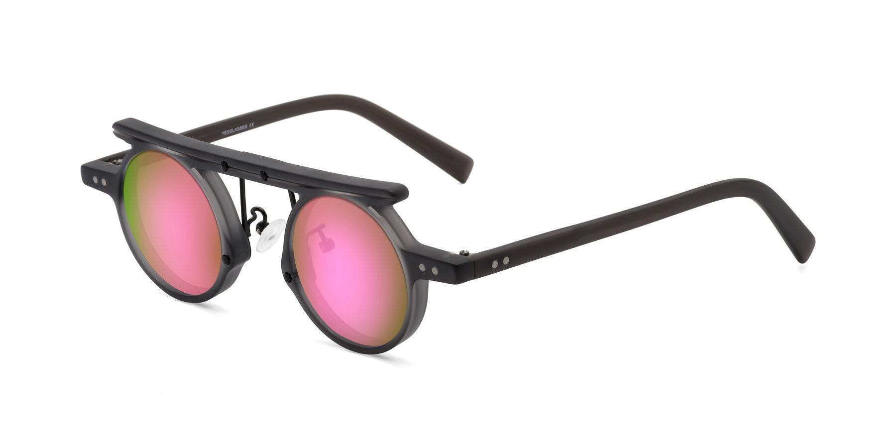 Angle of Deer in Matte Gray with Pink Mirrored Lenses