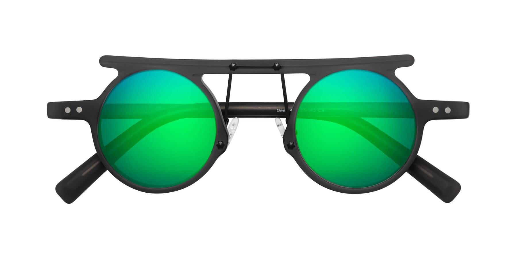 Folded Front of Deer in Matte Gray with Green Mirrored Lenses