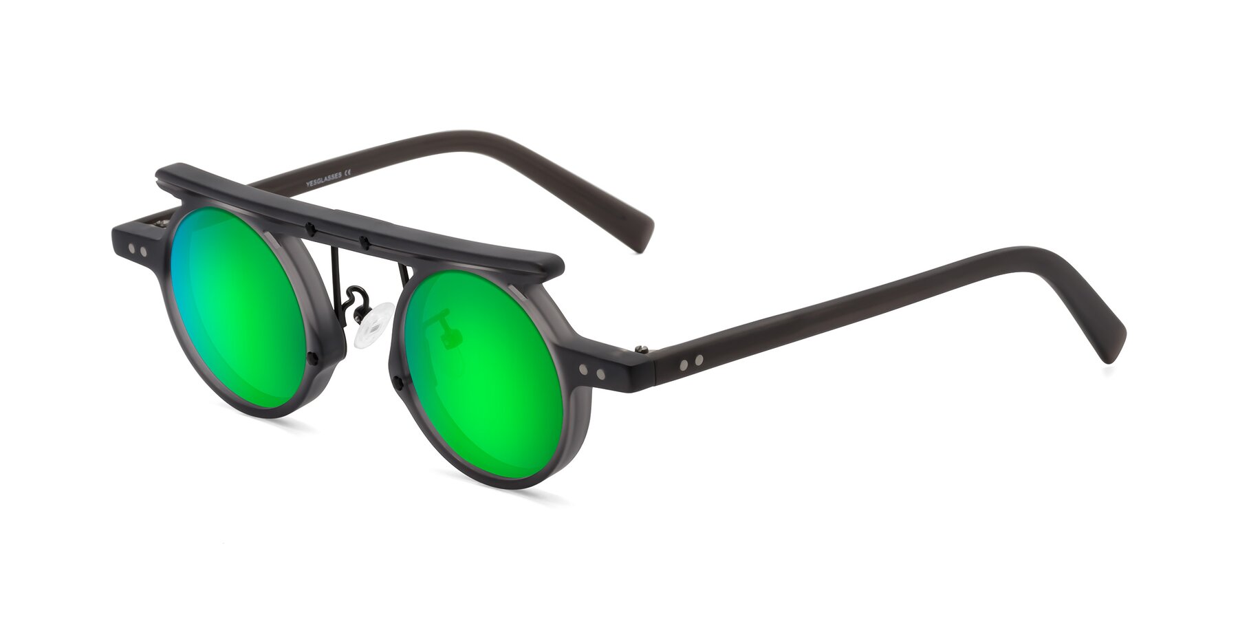 Angle of Deer in Matte Gray with Green Mirrored Lenses