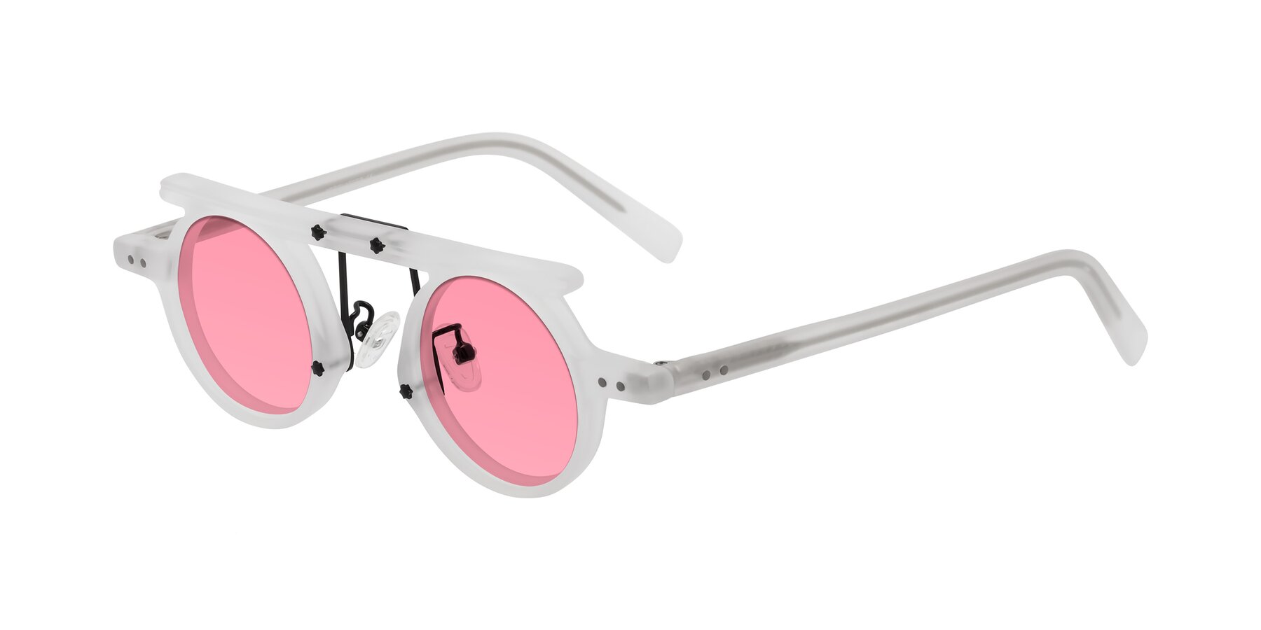 Angle of Deer in Matte White with Pink Tinted Lenses