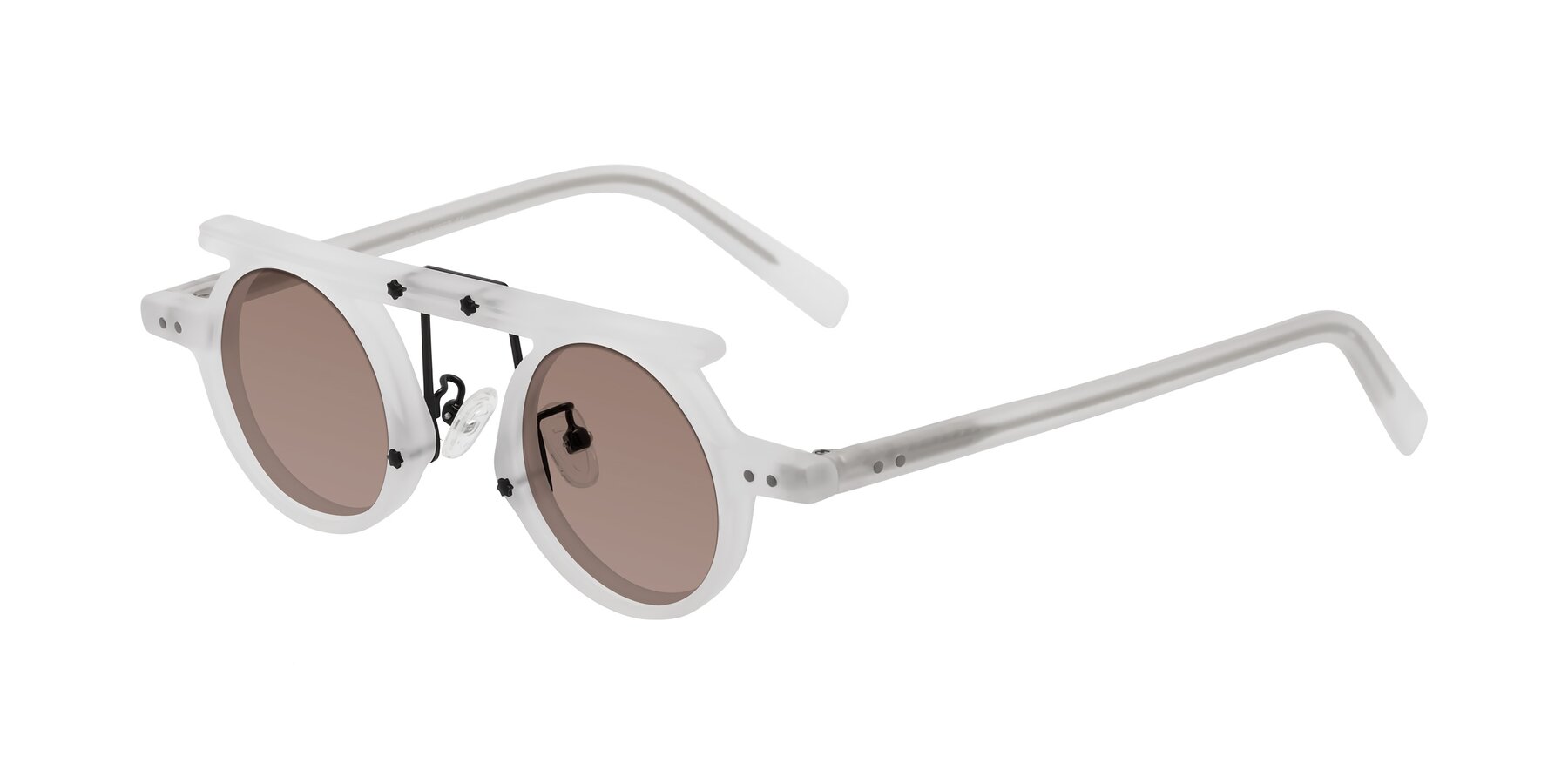 Angle of Deer in Matte White with Medium Brown Tinted Lenses