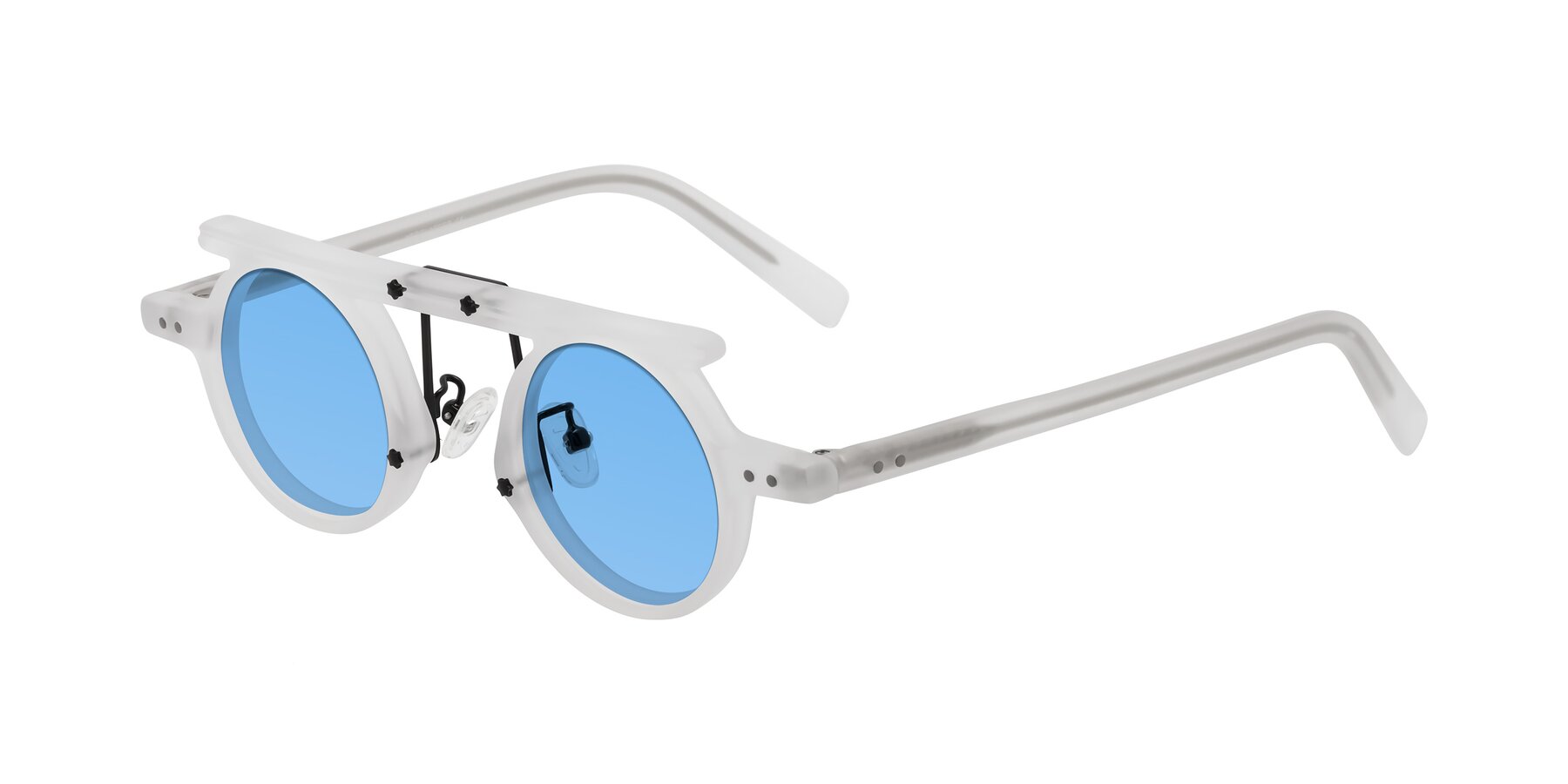 Angle of Deer in Matte White with Medium Blue Tinted Lenses