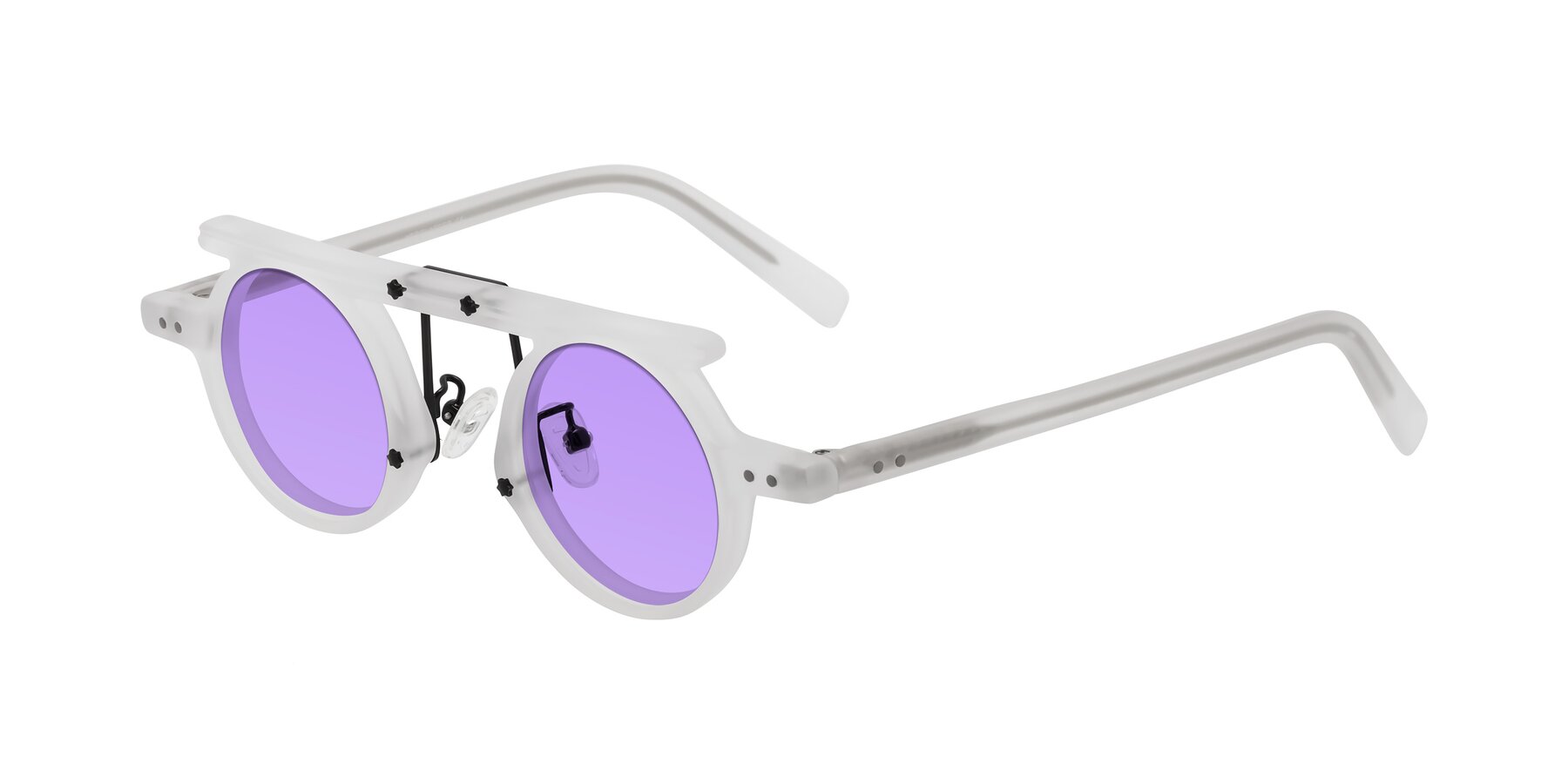 Angle of Deer in Matte White with Medium Purple Tinted Lenses