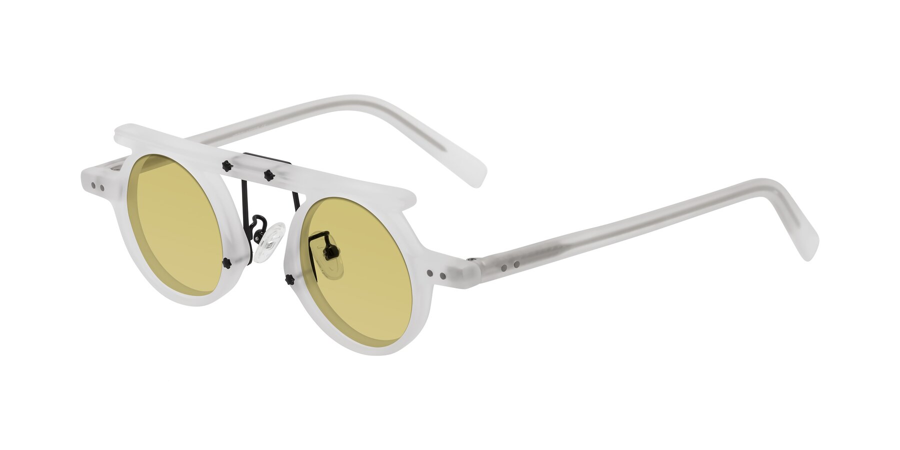 Angle of Deer in Matte White with Medium Champagne Tinted Lenses