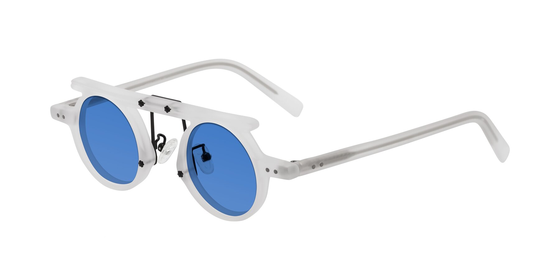 Angle of Deer in Matte White with Blue Tinted Lenses