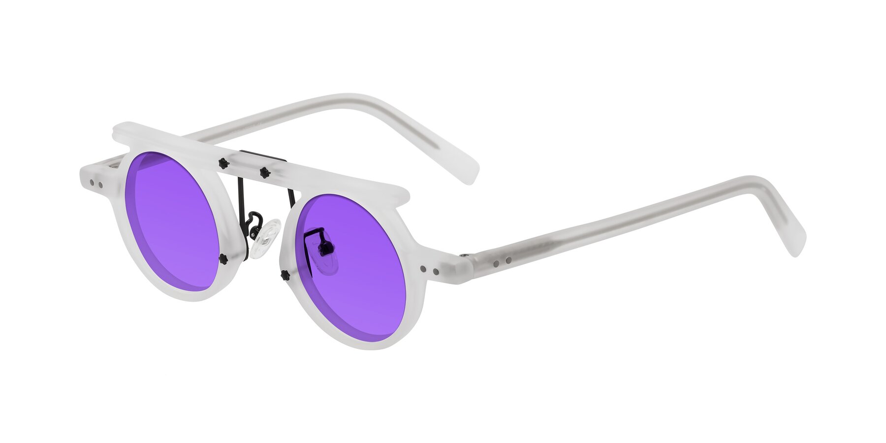 Angle of Deer in Matte White with Purple Tinted Lenses