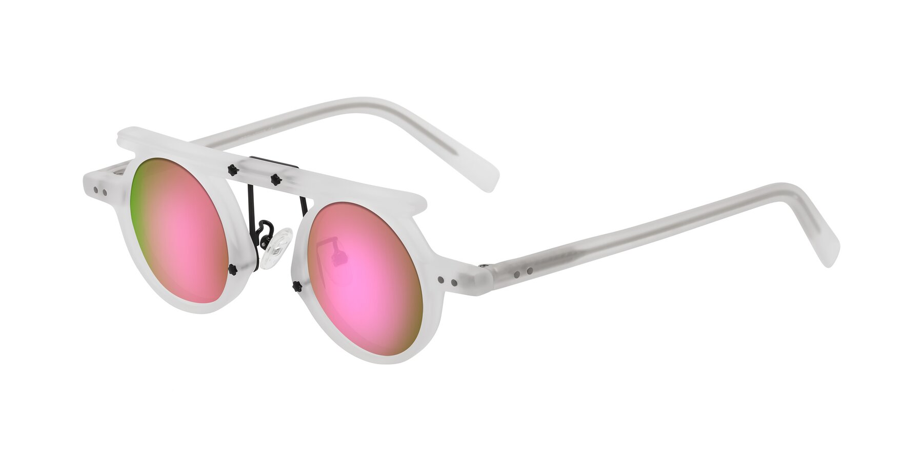 Angle of Deer in Matte White with Pink Mirrored Lenses