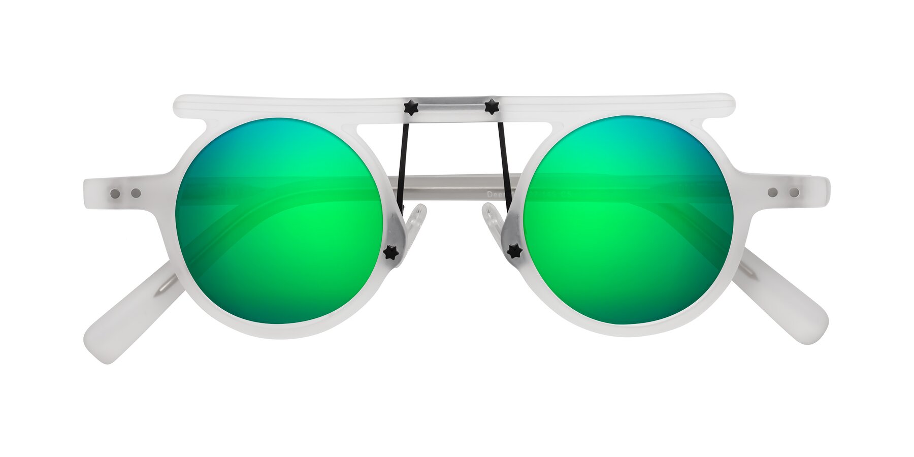 Folded Front of Deer in Matte White with Green Mirrored Lenses