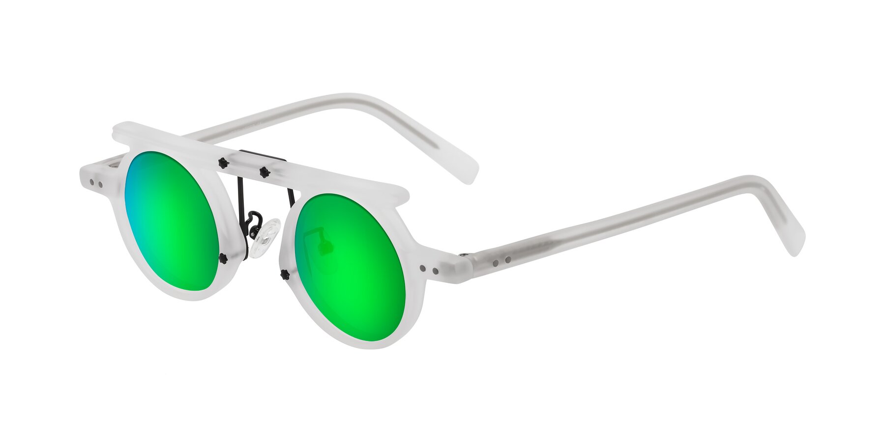 Angle of Deer in Matte White with Green Mirrored Lenses