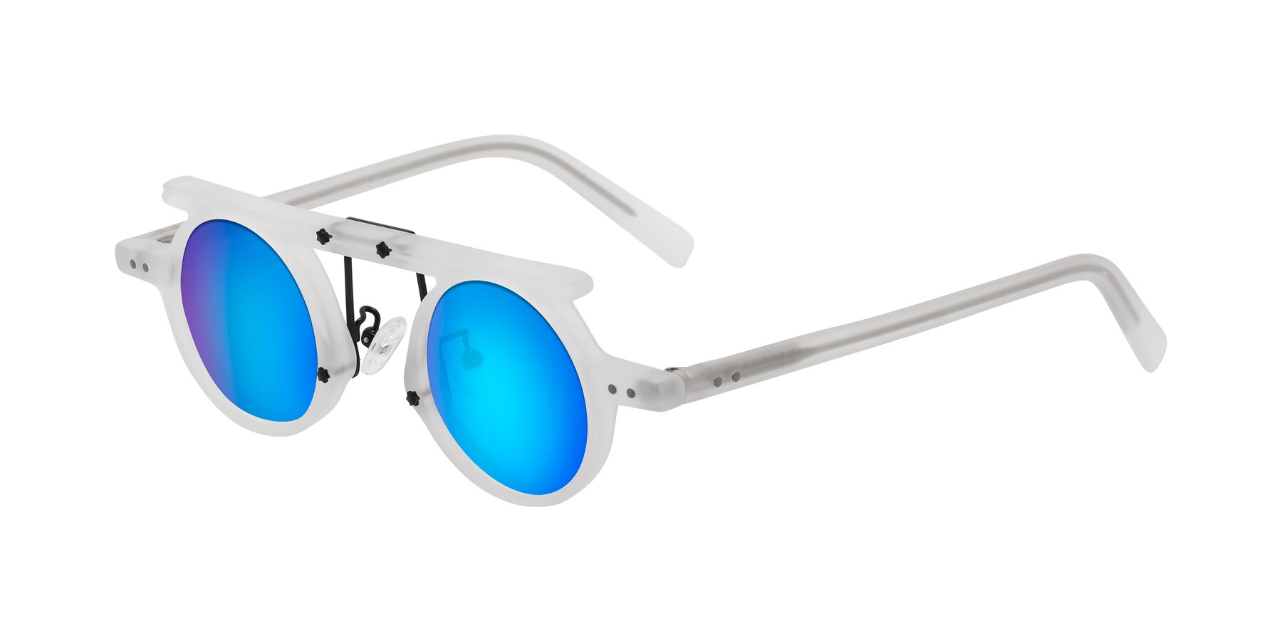 Angle of Deer in Matte White with Blue Mirrored Lenses