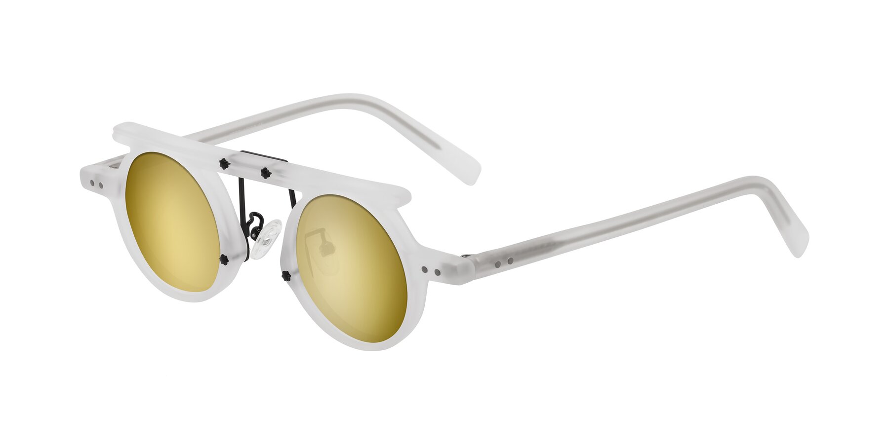 Angle of Deer in Matte White with Gold Mirrored Lenses